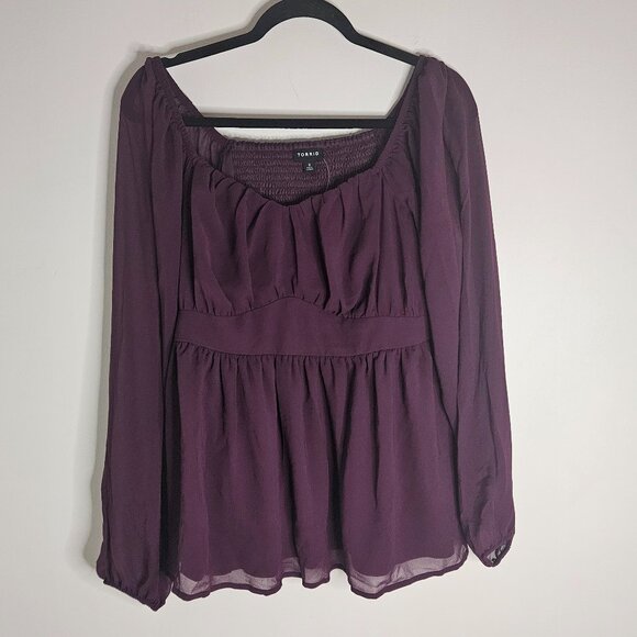 Torrid Peplum Chiffon Long Sleeve Top sz0/12 - Picture 4 of 9